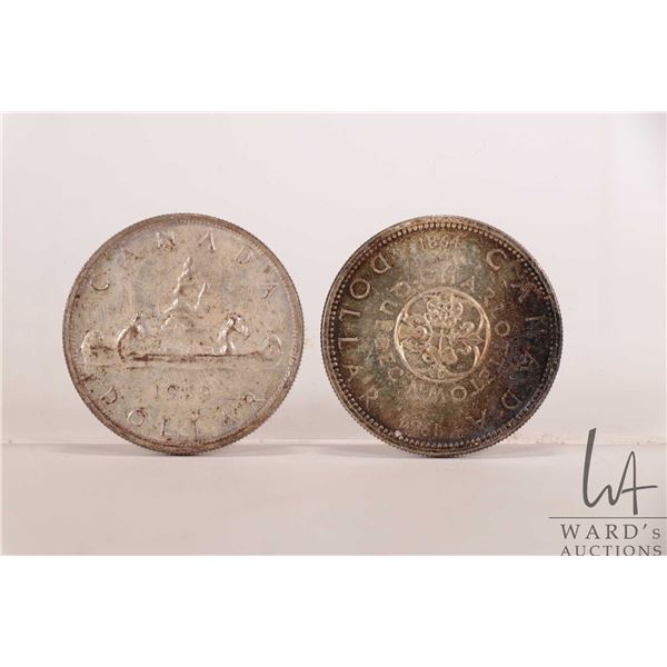 Two Canadian silver dollars including 1959 and 1964