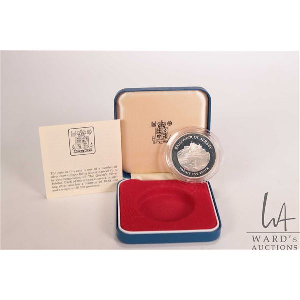 1977 Royal Mint "Jersey, Queen Elizabeth II Accession" 25 pence .925 silver coin in presentation box