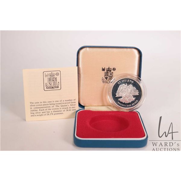 1977 Royal Mint " St. Helena, Queen Elizabeth II Accession" 25 pence .925 silver coin in presentatio