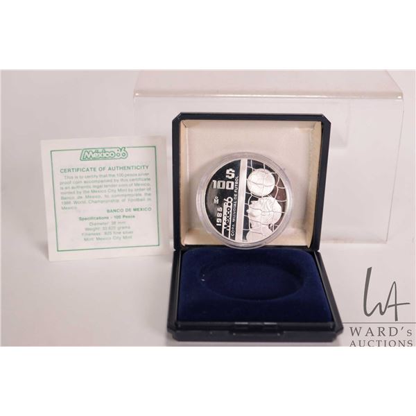 1986 Mexico City Mint 100 pesos coin to commemorate the 1986 World Championship of Football, in .925