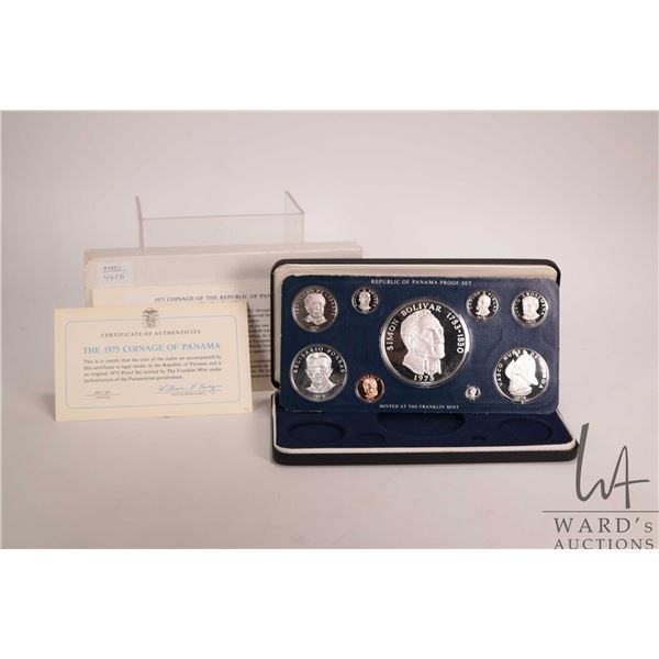 1975 Franklin Mint "Coinage of Panama" coin set including 20 balboas coin in sterling silver, with p