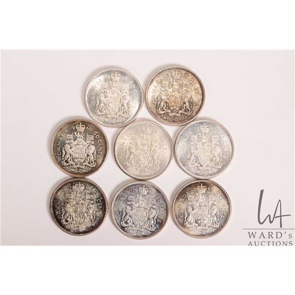 Eight Canadian fifty cent coins all dated 1966