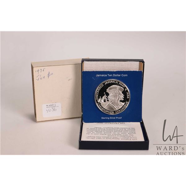 1975 Franklin Mint "Jamaica" $10 sterling coin with presentation box and certificate