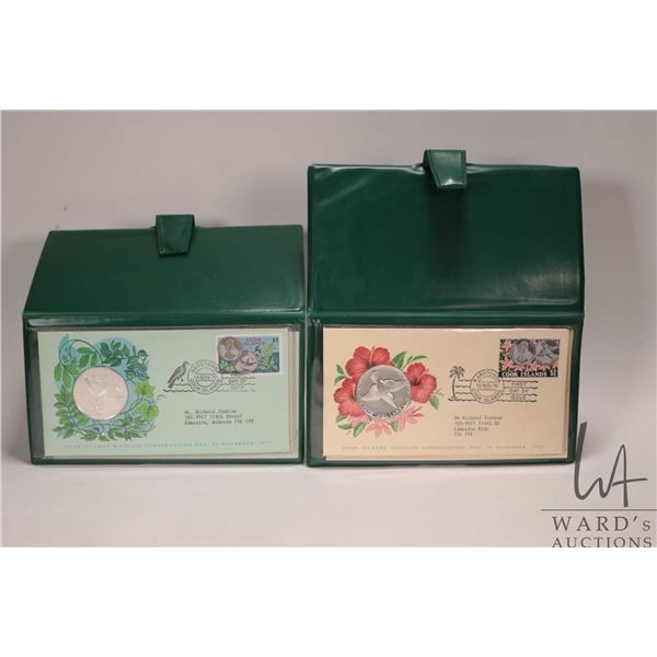 Two Cook Islands First Day Covers, $5 coins, each .50 fine silver from the Cook Islands Conservation