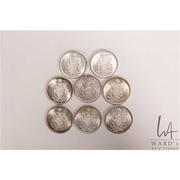 Eight Canadian 1966 fifty cent coins