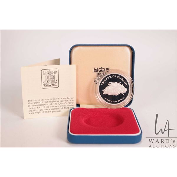 1977 Royal Mint "The Bailiwick of Guernsey" 25 pence sterling silver coin in presentation case with 