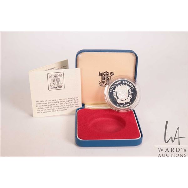 1977 Royal Mint "Falkland Islands" 50 pence sterling silver coin in presentation case