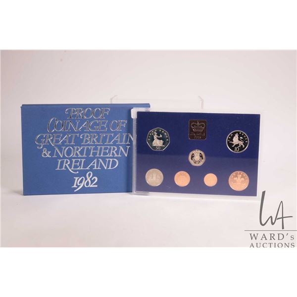 1982 Royal Mint "Great Britain and Northern Ireland" proof coin set in acrylic holder with cardboard