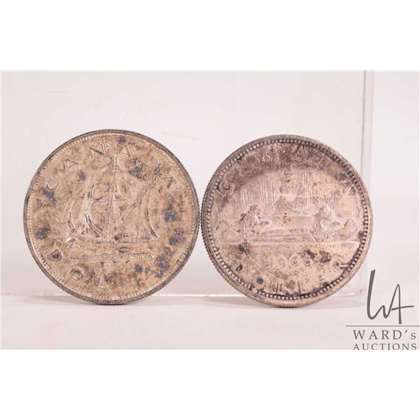 Two Canadian silver dollars including 1949 and 1966