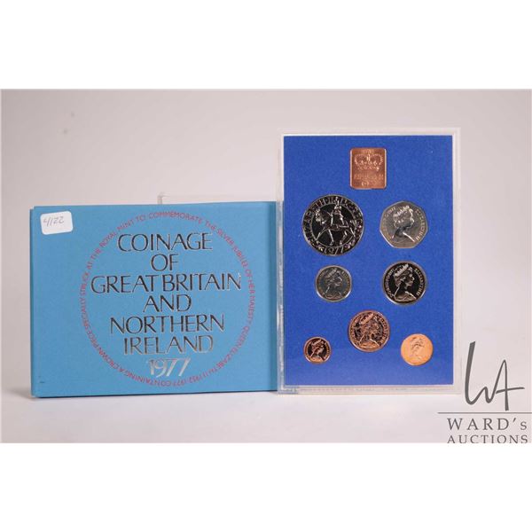 1977 Royal Mint "Great Britain and Northern Ireland" proof coin set in acrylic holder with cardboard