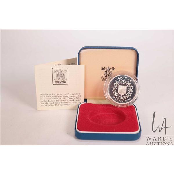 1977 Royal Mint " Gibraltar, Queen Elizabeth II Accession" 25 pence .925 silver coin in presentation