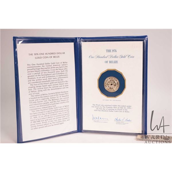 1976 Franklin Mint "Belize" 14kt 100 dollar gold coin with folder and certificate