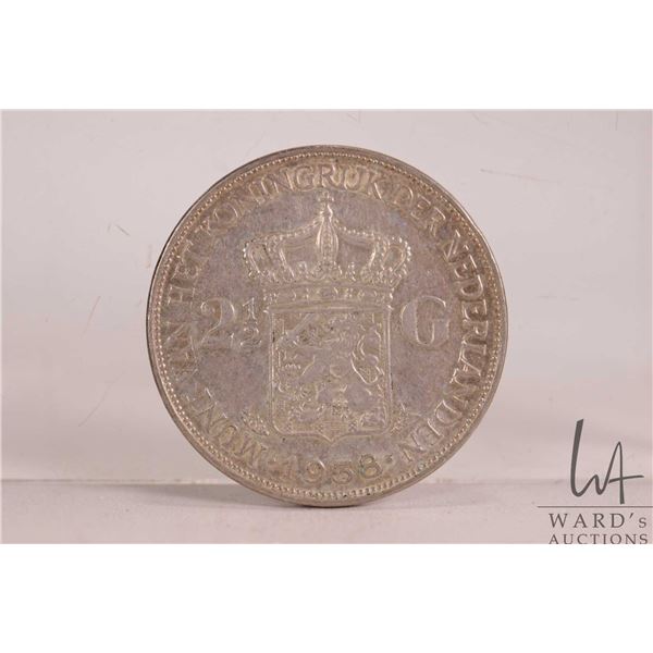 1938 Netherlands 2 1/2 Gulden silver coin