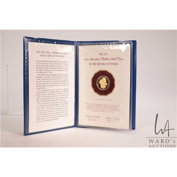 1975 Franklin Mint "Republic of Panama" .900 proof 100 balboa gold coin with folder and certificate