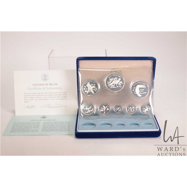 1974 Franklin Mint "Coinage of Belize" eight sterling silver coin set in presentation case with cert