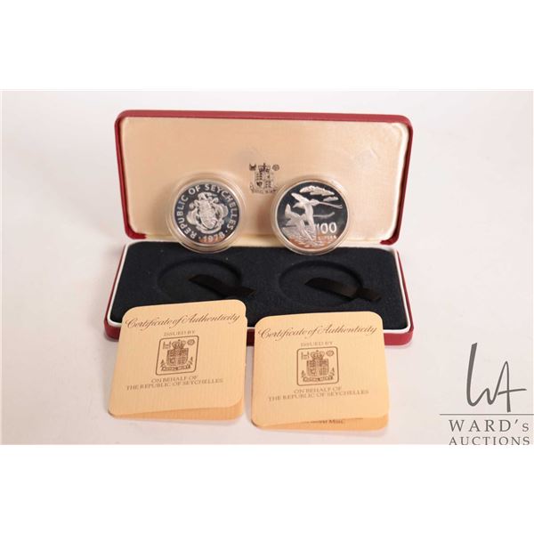 1978 Royal Mint "Republic of Seychelles" two .925 sterling silver collector coins including 50 and 1