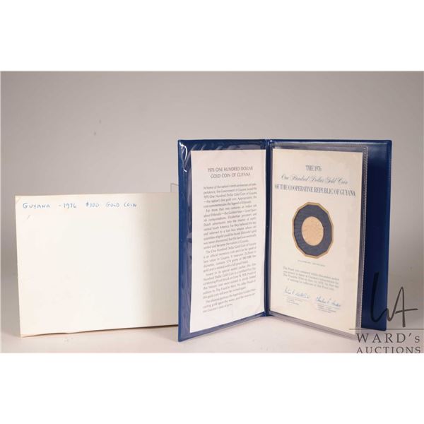 1976 Franklin Mint "Republic of Guyana" 14kt, 100 dollar gold coin, with folder and certificate