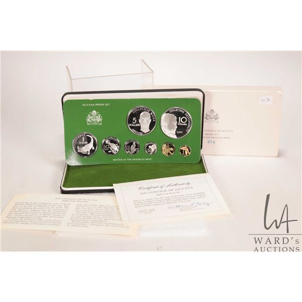 1976 Franklin Mint "National Coinage of Guiana" proof set including $10 coin in .925 sterling silver