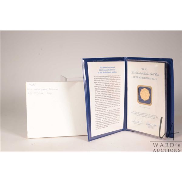 1977 Franklin Mint "The Netherland Antilles" 14kt, 100 guilder gold coin, with folder and certificat
