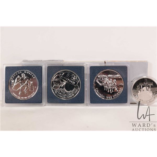 Three Canadian one dollar coins with 50% silver content including 1992 "Kingston to York Stagecoach"