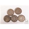Image 1 : Five Canadian fifty cent coins including 1940, 1952, 1953, 1956 and 1957