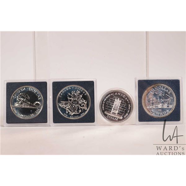 Four Canadian dollars with 50% silver content including 1977, 1981, 1986 and 1990