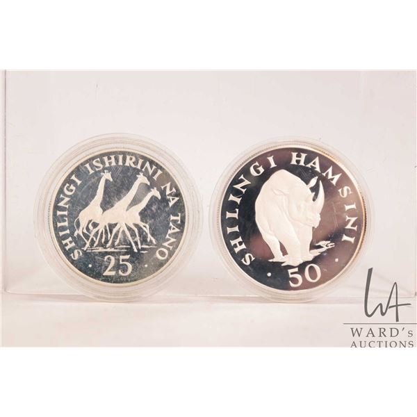 1974 Royal Mint "Tanzania" .925 silver coins including 25 and a 50 Shilingi