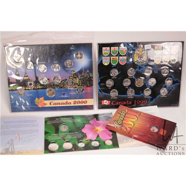 Selection of Canadian collector coins including 1999 calendar quarters with toonie, 2000 Millenium c