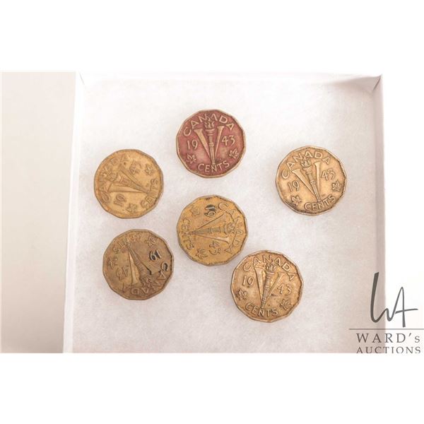 Six 1943 Canadian five cent Victory nickels