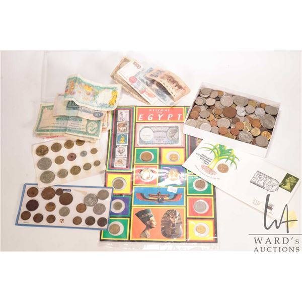 Large selection of coins including 1985 Royal Mint First Day Cover with Welsh 1 pound coin and paper