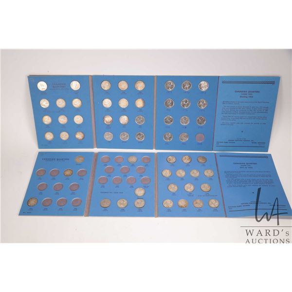 Two vintage Canadian quarter albums, containing 56 quarters in total