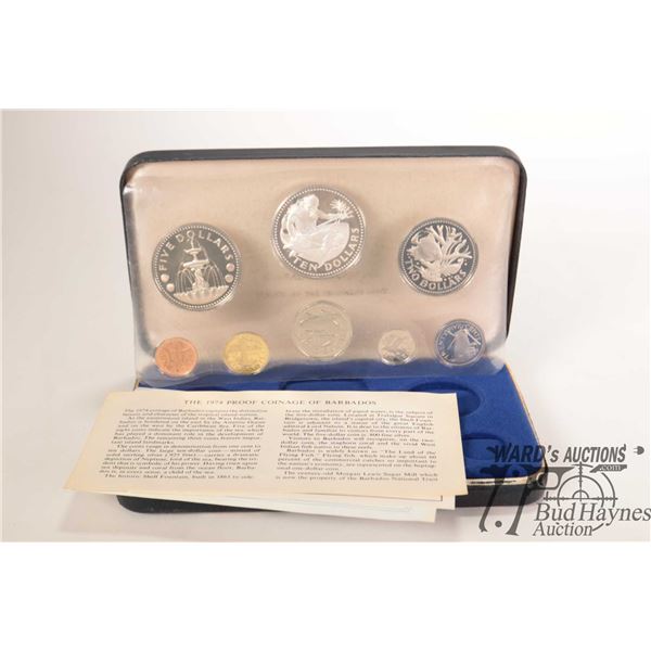 Franklin MInt Barbados 1975 eight coin proof set including $10 coin minted in .925 sterling silver a