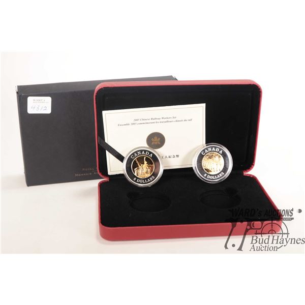 Royal Canadian Mint 2005 boxes set of two $8, each minted in .9999 fine silver. The first coin depic