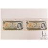 Image 1 : Two Canadian 1973 one dollar bills with sequential serial numbers OR9551436 and OR9551437