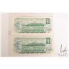 Image 2 : Two Canadian 1973 one dollar bills serial numbered OR3565705 and OR9433105