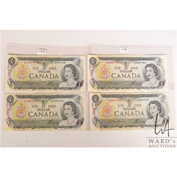 Four Canadian 1973 one dollar bills