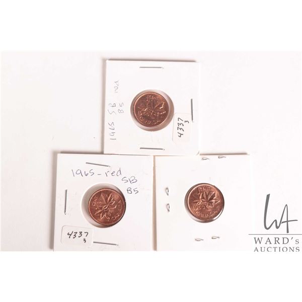 Three Canadian pennies including 1963 and 2 X 1965