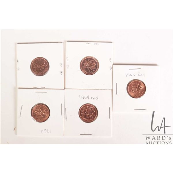 Five Canadian 1964 pennies