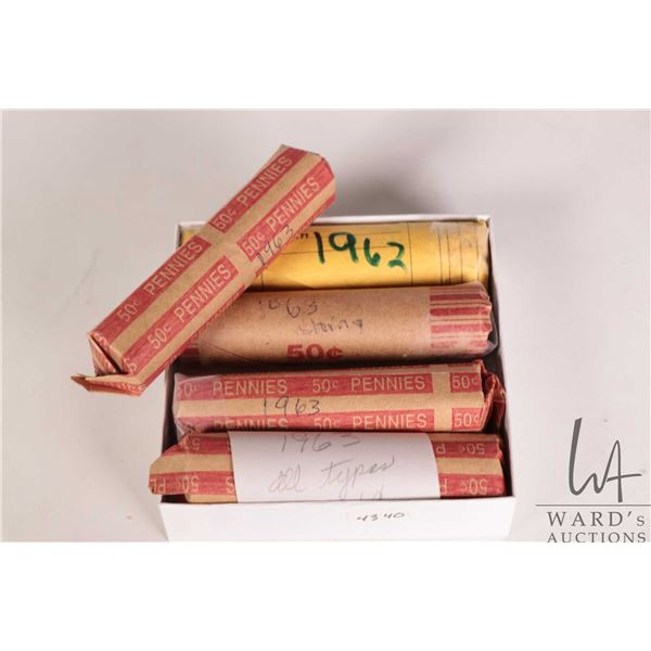 Five rolls of Canadian pennies including 1962 and 4 X 1963