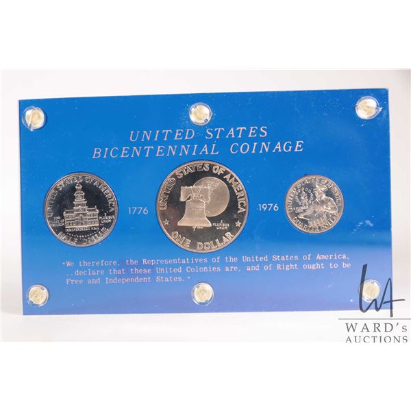 United States of Bicentennial Coinage set 1776-1976 including one dollar, half dollar and quarter