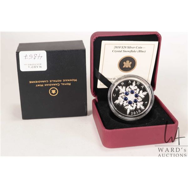 Royal Canadian Mint 2010 twenty dollar .9999 fine silver "Blue Crystal Snowflake" coin with original