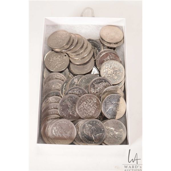 Sixty one Canadian fifty cent coins from the 1970's through to the 2000's