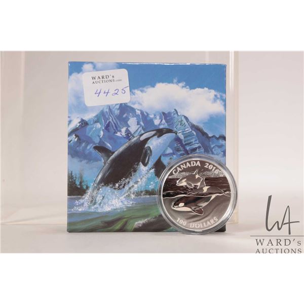 2016 Royal Canadian Mint $100, .9999 fine silver "The Orca- Ruler of the Seas" coin. (31.10 grams of