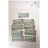 Image 1 : Nine 1967 Bank of Canada $1 bills in circulated to heavily circulated condition