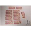 Image 1 : Eleven 1974 Bank of Canada $2 bills in circulated condition