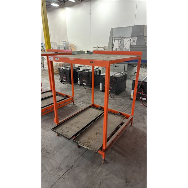 CARNEY INDUSTRIAL BATTERY HANDLING STORAGE RACK - APPROX. 39" ACROSS X 43" WIDE X 54" HIGH
