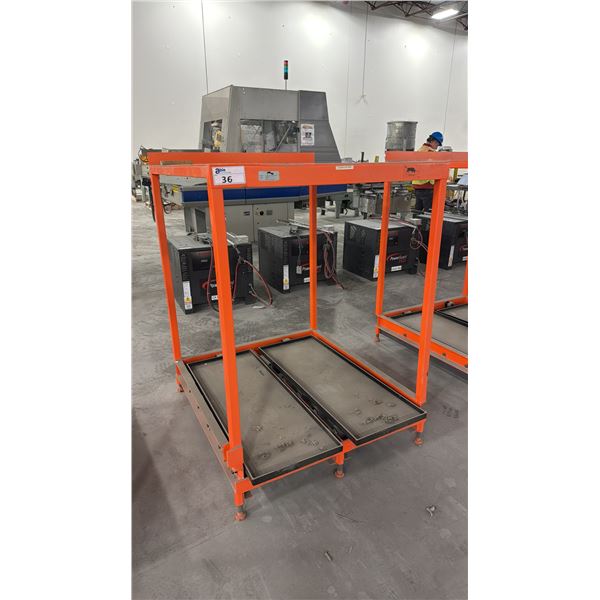 CARNEY INDUSTRIAL BATTERY HANDLING STORAGE RACK - APPROX. 39" ACROSS X 43" WIDE X 54" HIGH