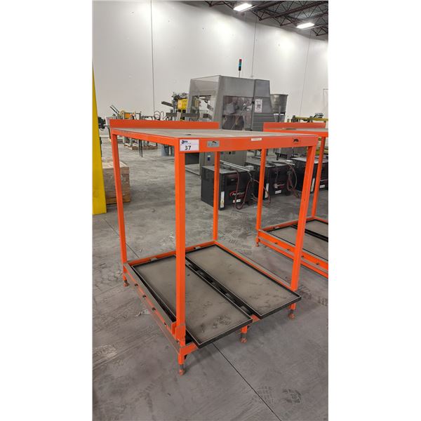 CARNEY INDUSTRIAL BATTERY HANDLING STORAGE RACK - APPROX. 39" ACROSS X 43" WIDE X 54" HIGH