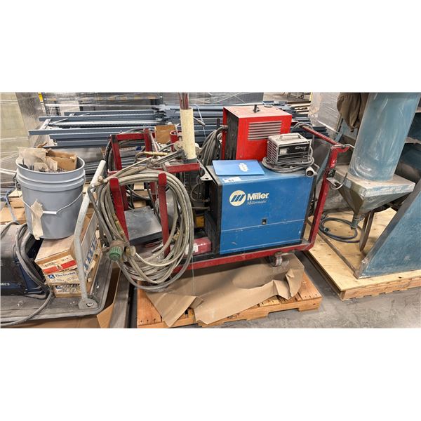 RED WELDERS CART WITH MILLER MILLERMATIC 185 WIRE MIG WELDER, CANOX SPARKLER ARC WELDER