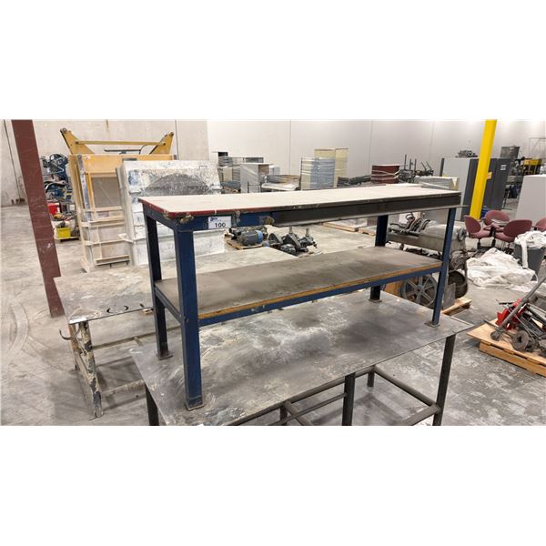 STEEL AND WOOD 2 TIER WORK TABLE - APPROX. 6FT X 2FT X 3FT HIGH